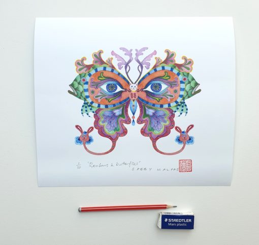 Limited edition print on archival paper: Rainbows and butterflies: fish head