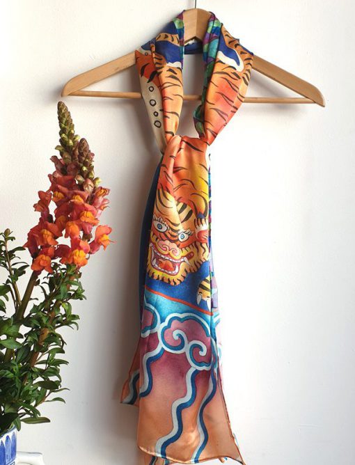 100% silk satin scarf. limited edition. Tiger design