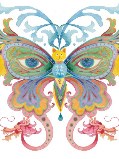 Limited edition print on archival paper: Rainbows and butterflies: wolf butterfly