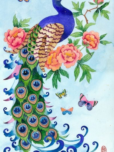 Limited edition print on archival paper: Art nouveau Peacock