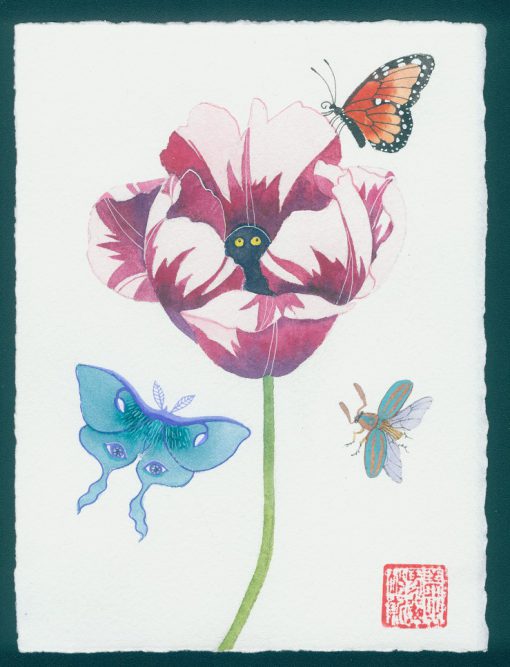 cursed tulip. original watercolor painting on paper during the time of COVID19