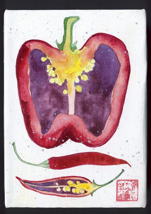 peppers. watercolour and pencil on canvas