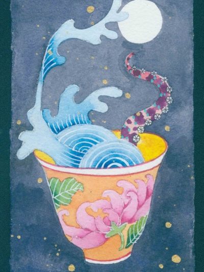 tentacle watercolour and gouache on arches paper. A tiny framed painting for sale