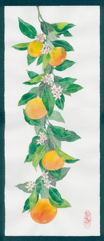 orange garland original watercolour painting