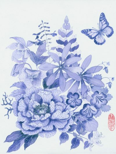 Blue floral 2. Limited edition print on paper