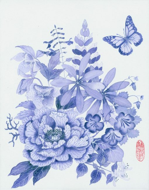 Blue floral 2. Limited edition print on paper