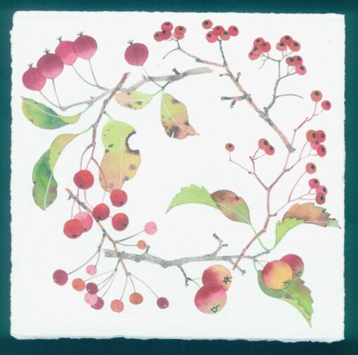 winter xmas christmas wreath with berries original watercolour painting