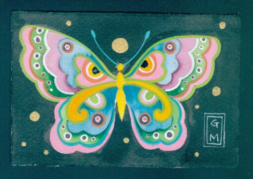 tiny original work on paper by Gabby Malpas butterfly