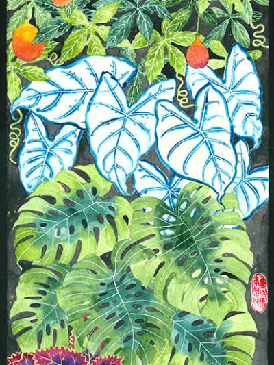 Tropical leaves 2. watercolour and gouache on Arches paper