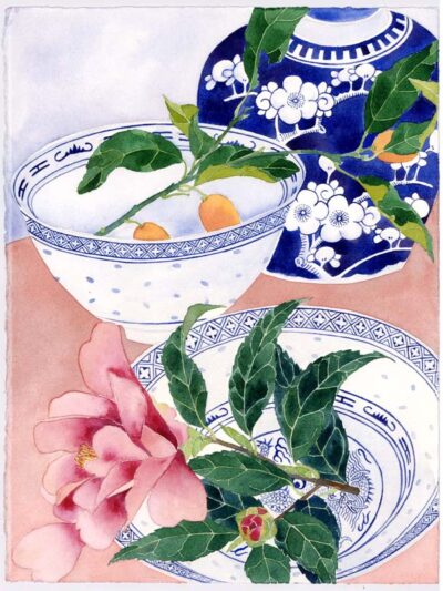 Camellia ginger jar and kumquats and A4 mini print in an edition of 5