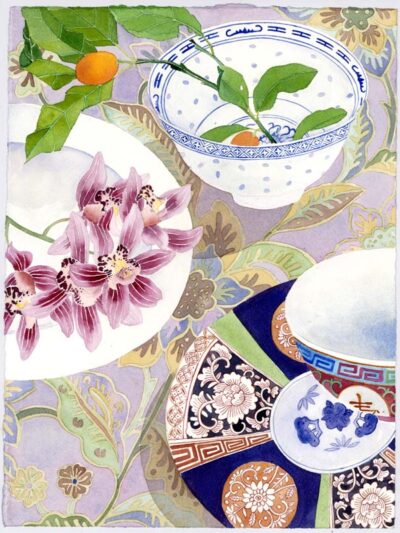 still life with orchids and kumquats mini print