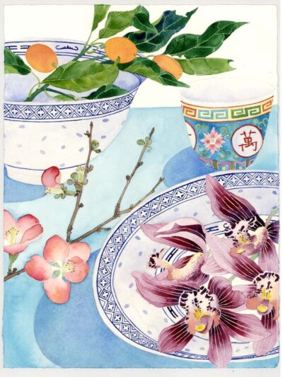 japonica, orchids and kumquats an A4 mini print in an edition of 5