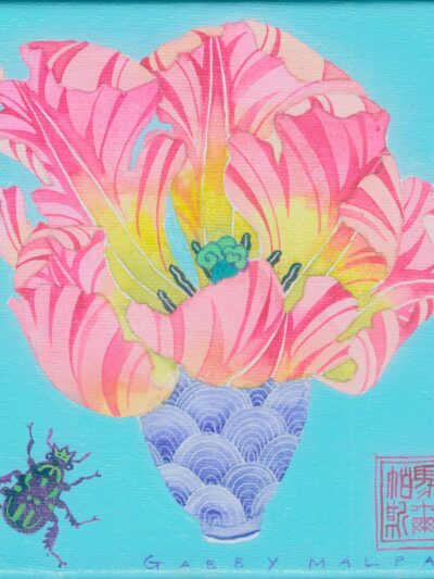 Gabby Malpas original watercolour painting: Split tulip in a wave cup